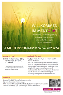 Flyer: 'Mentorat Kath. Theologie - Programm WiSe 2023/24' (PDF)